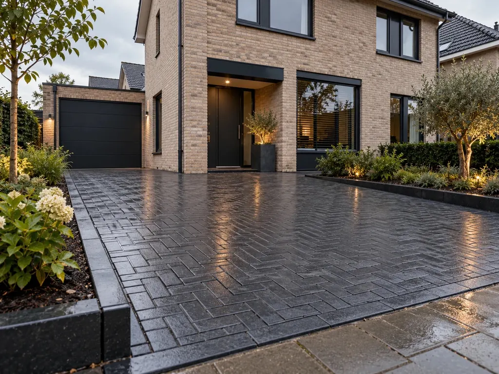 Nieuw bestrate oprit voor een woning